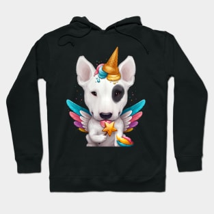 White Bull Terrier with Black Eye Patch Ice Cream Unicorn Hoodie